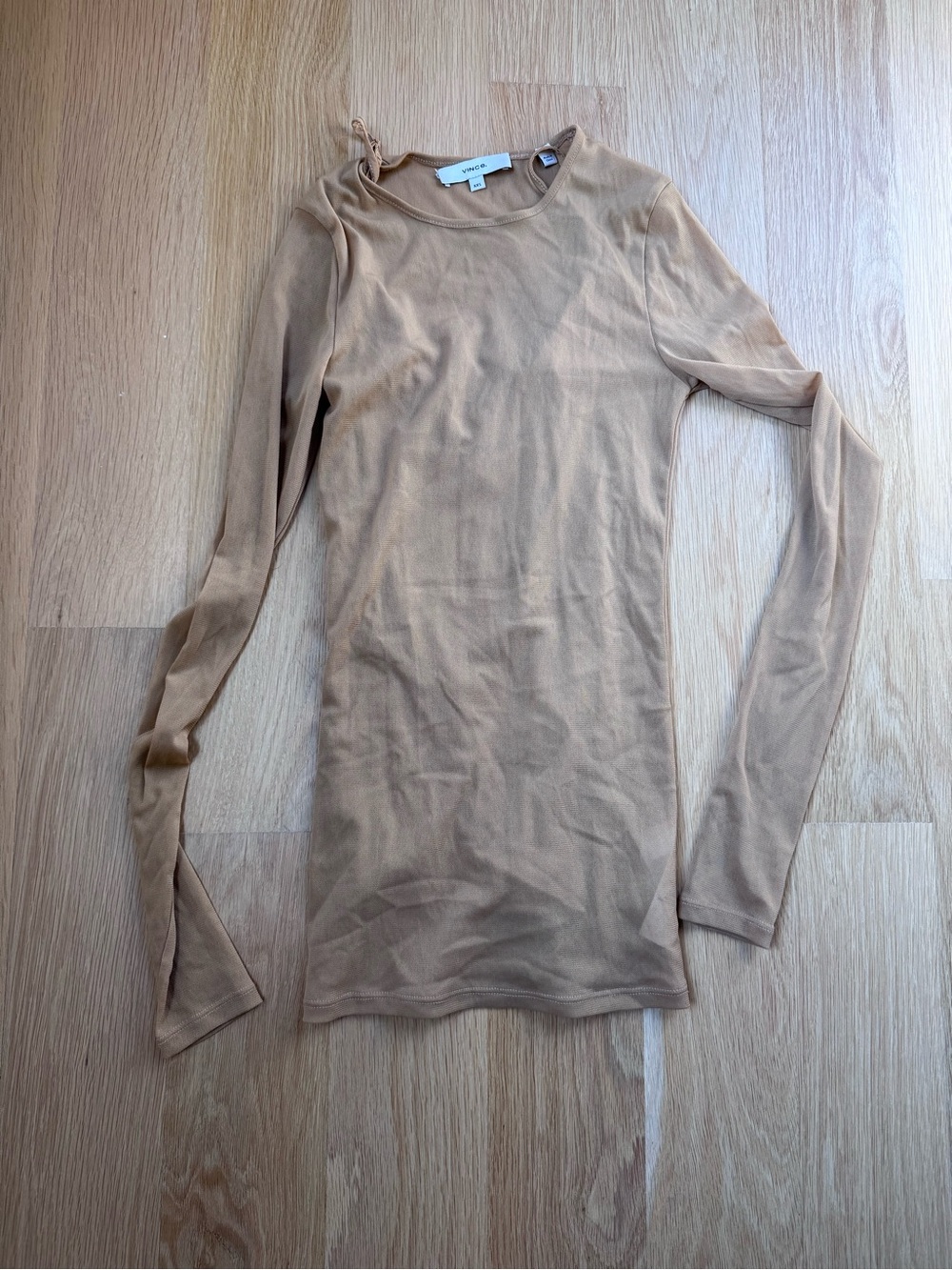 Vince Beige Long-Sleeve Lightweight Top mesh size xxs
